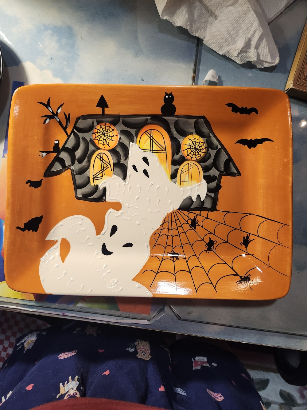 Gibson Home Cream Ceramic Platter with Black Logo